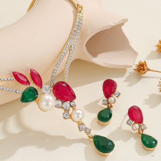 Colorful Indian Style Earrings Necklace For Women Wedding Decoration